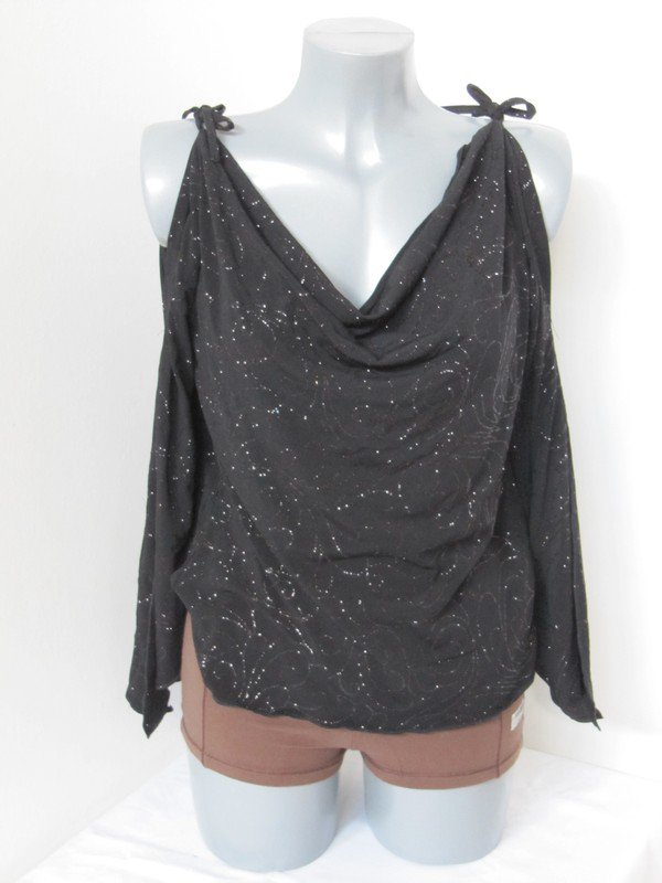 Tolles schwarzes Glitzeroberteil off shoulder Wasserfallkragen