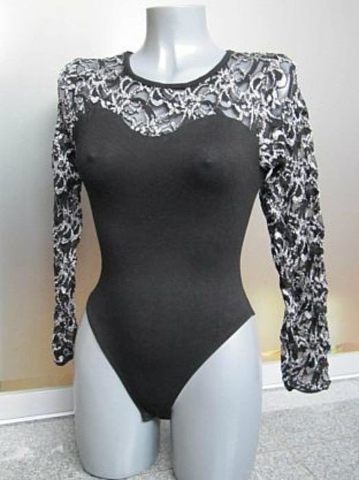 Toller Body schwarz mit Spitze Gr. M Viskose