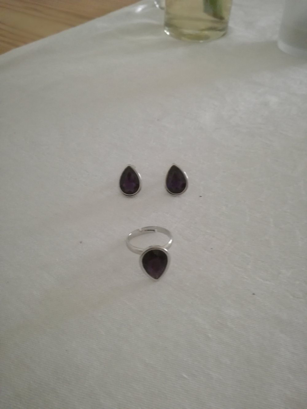 Schmuckset silber Ohrringe und Ring mit lila Stein