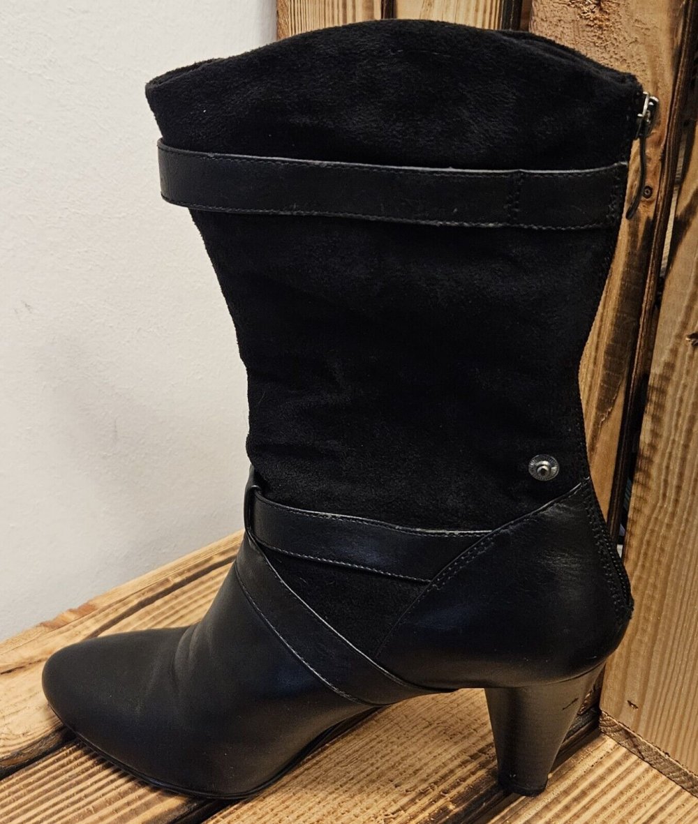 Trendy Damen Stiefelette (Tamaris) Gr. 39 black Absatzhöhe 28 mit Fellbesatz