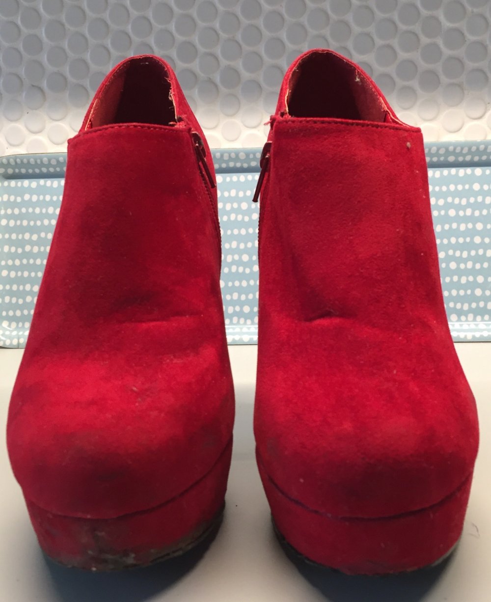 PLATEAU Stiefeletten VELOUR kirschrot Gr. 40