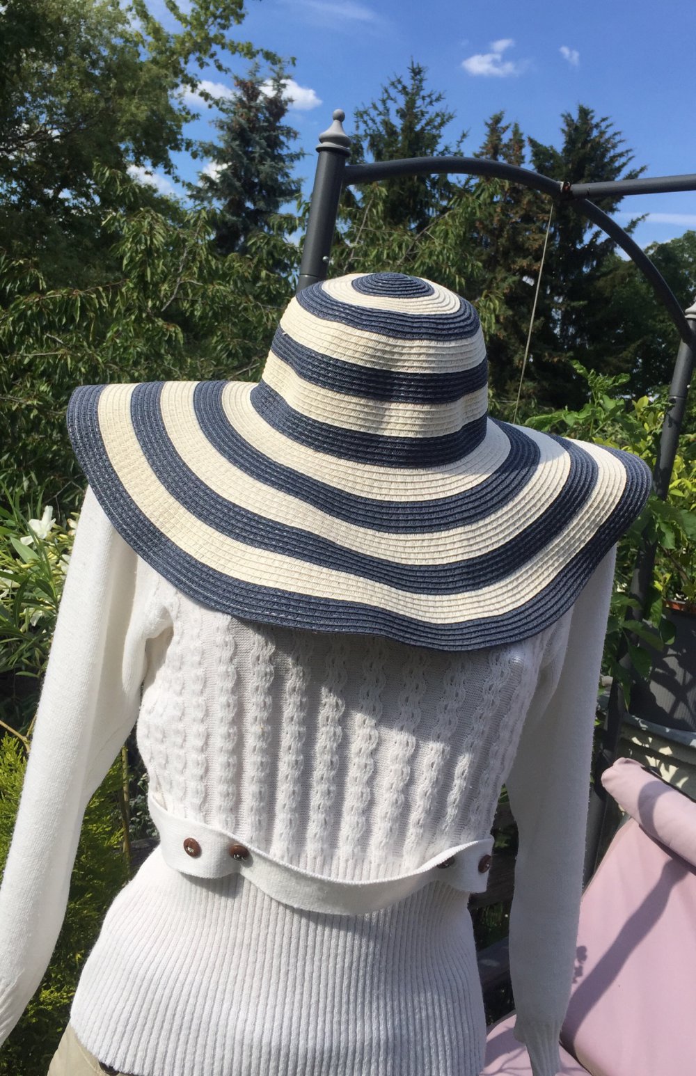 großer Damen STROHHUT Sonnenhut maritim