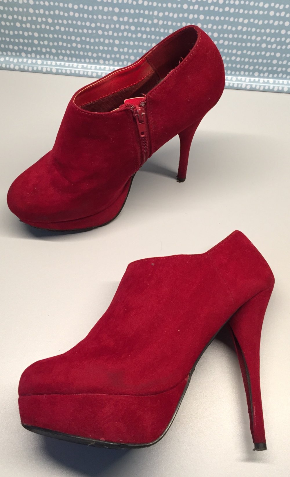 PLATEAU Stiefeletten VELOUR kirschrot Gr. 40