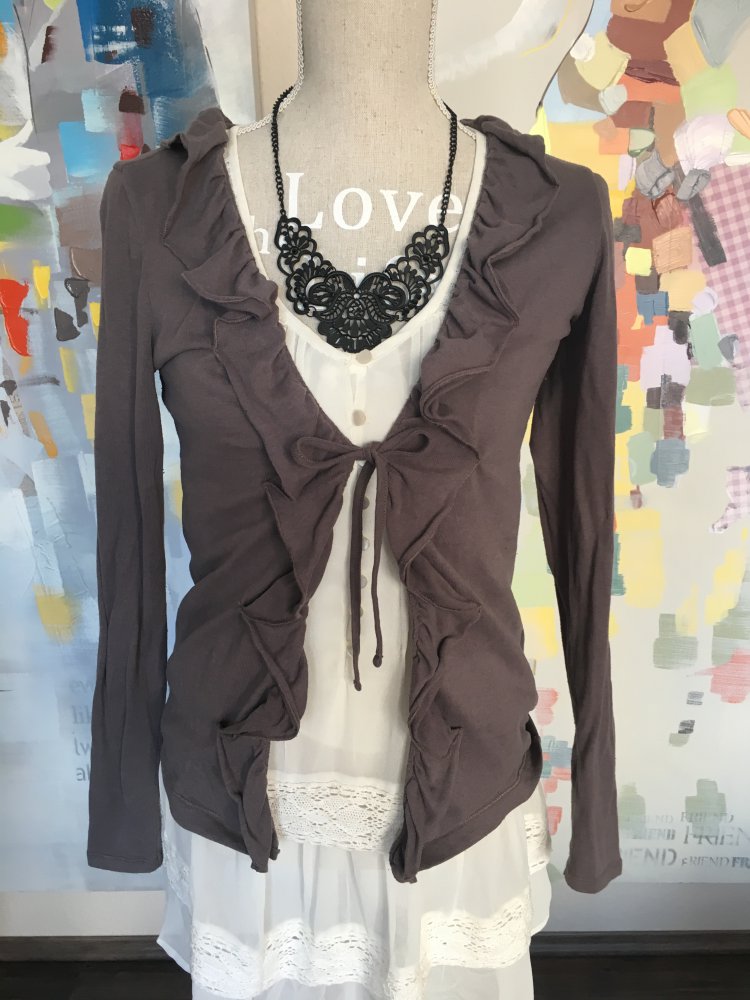 Hübsche Rüschen Jacke Cardigan Strickjacke Sweatshirtjacke ESPRIT 