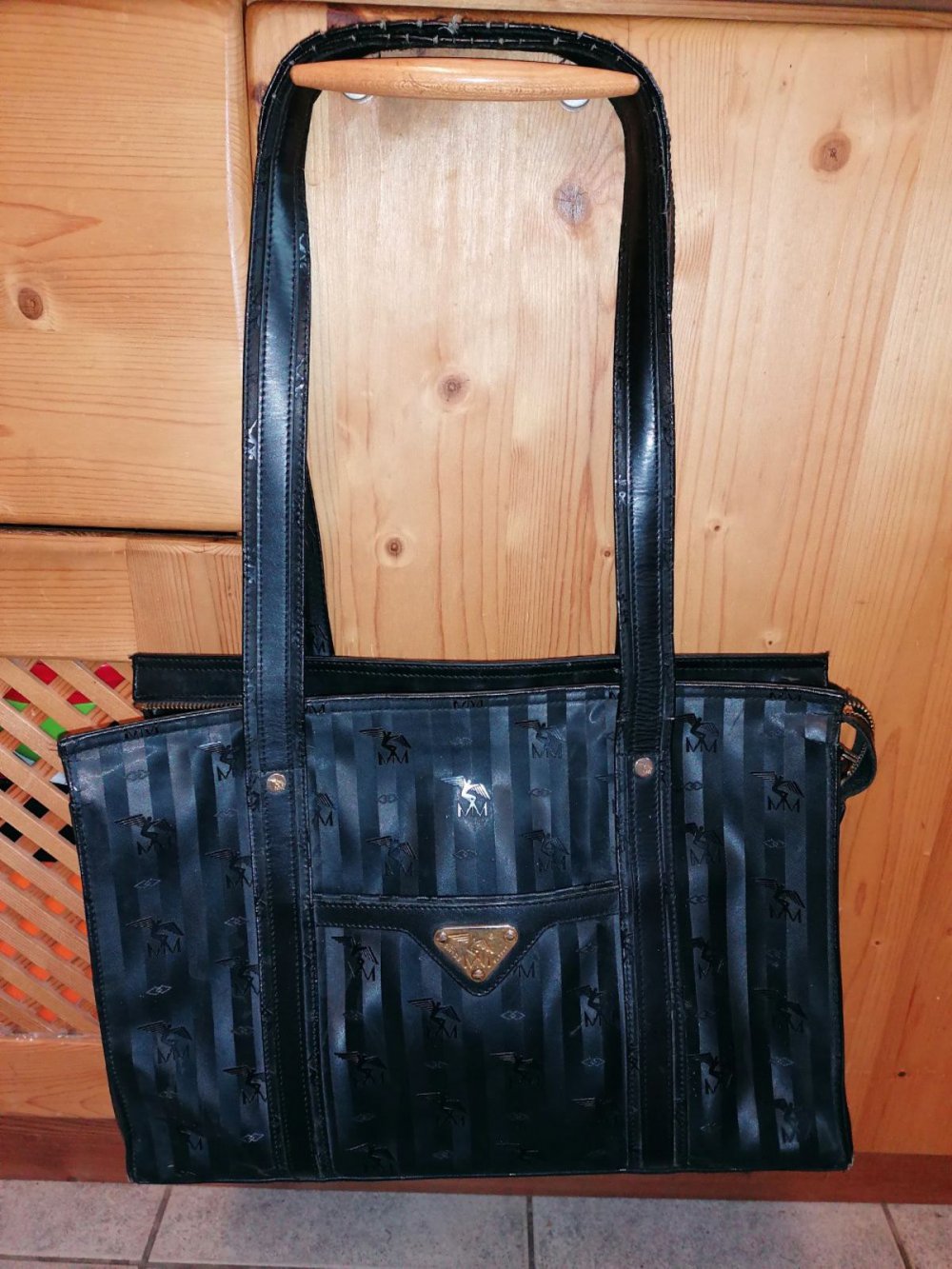 Handtasche Shopper groß Maison Mollerus schwarz lange Henkel 