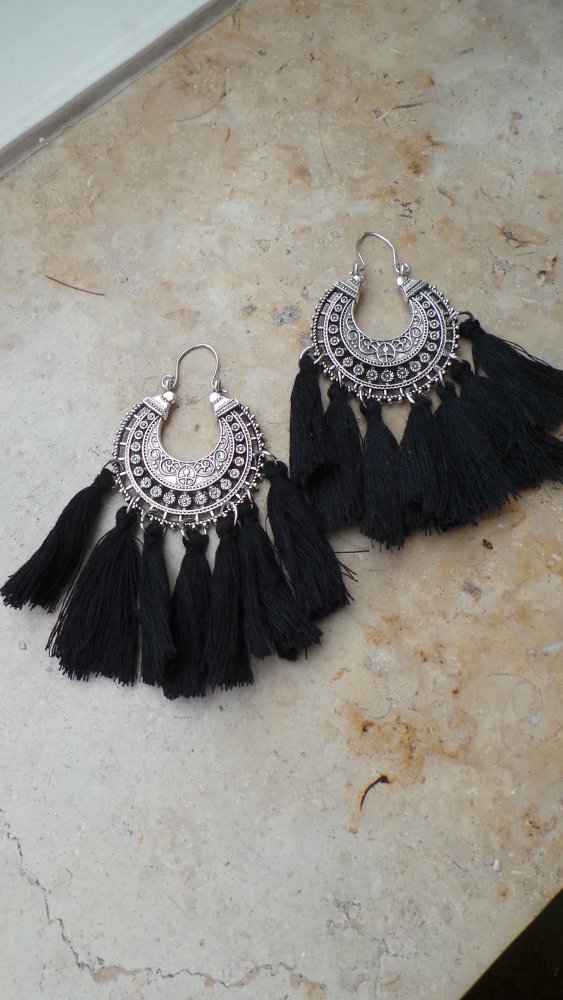 Boho Ohrringe Esoterik Witch Magic Mandala Quaste Tunnel 