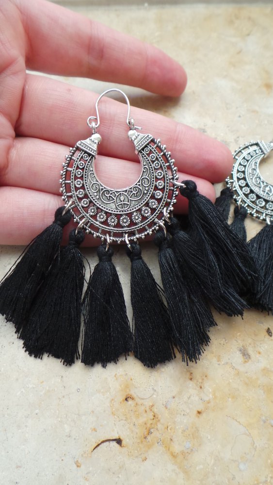 Boho Ohrringe Esoterik Witch Magic Mandala Quaste Tunnel 