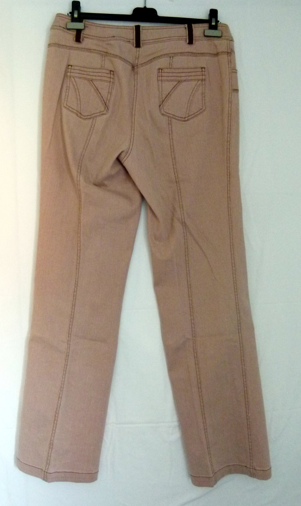 Stretch Hose Jeans, braun nude altrosa, mit Ziernähten, Boho Mori Goa Festival 