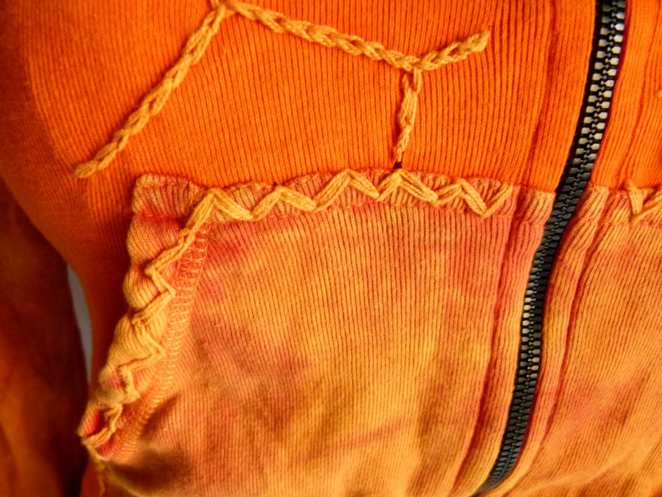 Goa Jacke Sweatjacke mit Zipfelkapuze & Trompetenärmeln, orange, Hippie Festival Batik Tye Dye Psy Elfen Fairy Sommer Sonne Nepal