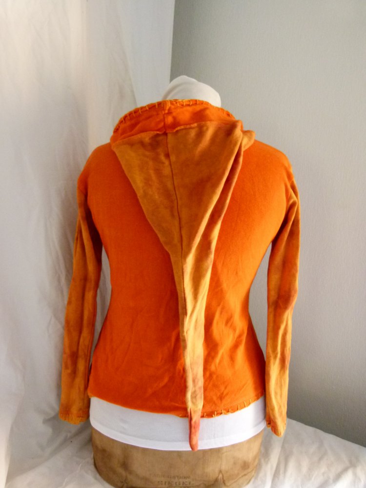 Goa Jacke Sweatjacke mit Zipfelkapuze & Trompetenärmeln, orange, Hippie Festival Batik Tye Dye Psy Elfen Fairy Sommer Sonne Nepal