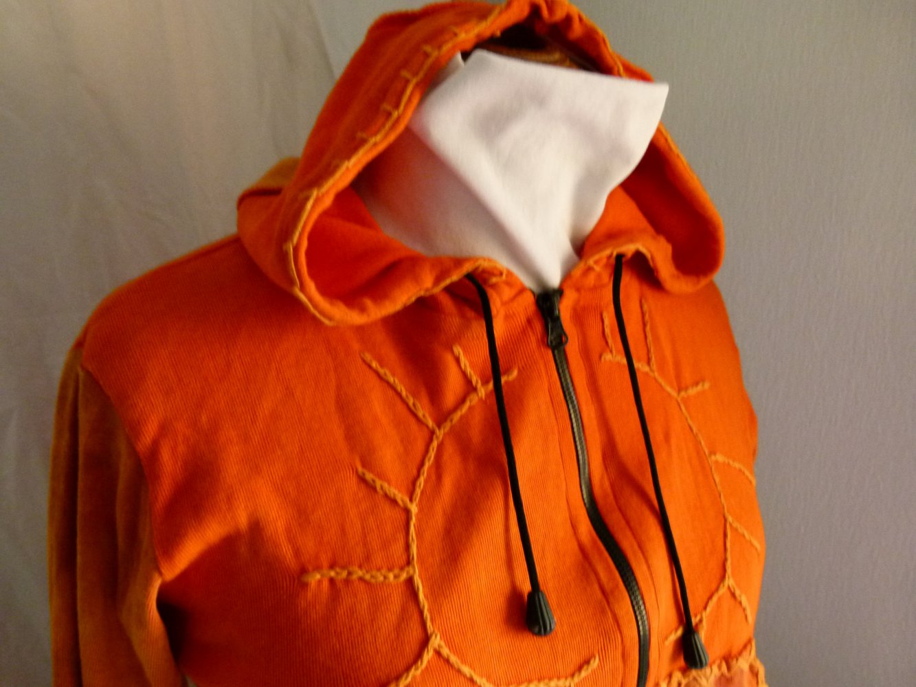Goa Jacke Sweatjacke mit Zipfelkapuze & Trompetenärmeln, orange, Hippie Festival Batik Tye Dye Psy Elfen Fairy Sommer Sonne Nepal