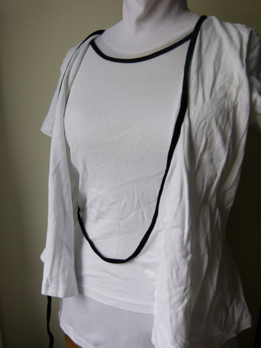 Wickel Shirt, weiß schwarz, Boho Mori Goa Festival Lagenlook