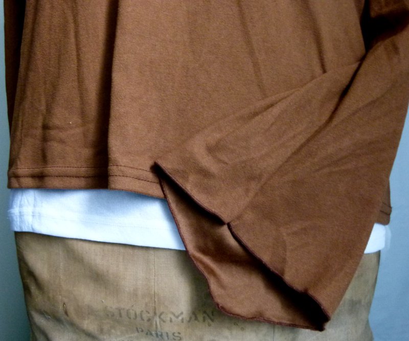 Langarm Shirt mit Trompetenärmeln, braun hellbraun, Mori Boho Goa Festival Lagenlook