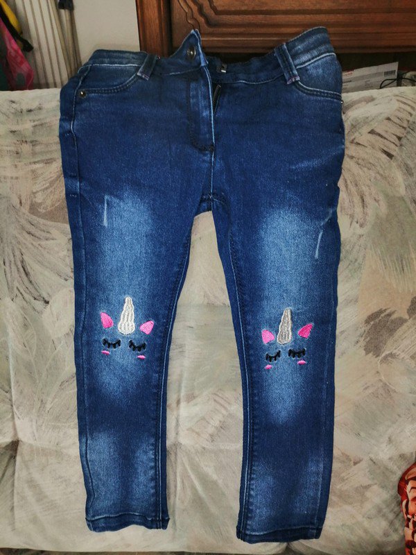 Mädchen Skinny-Jeans mit Einhorn-Stickerei Gr 104
