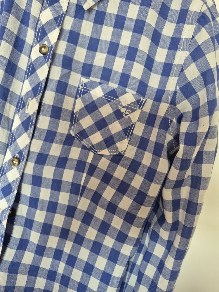 Esprit: weiß-blau karierte Bluse / Hemd Gr. 152 /158