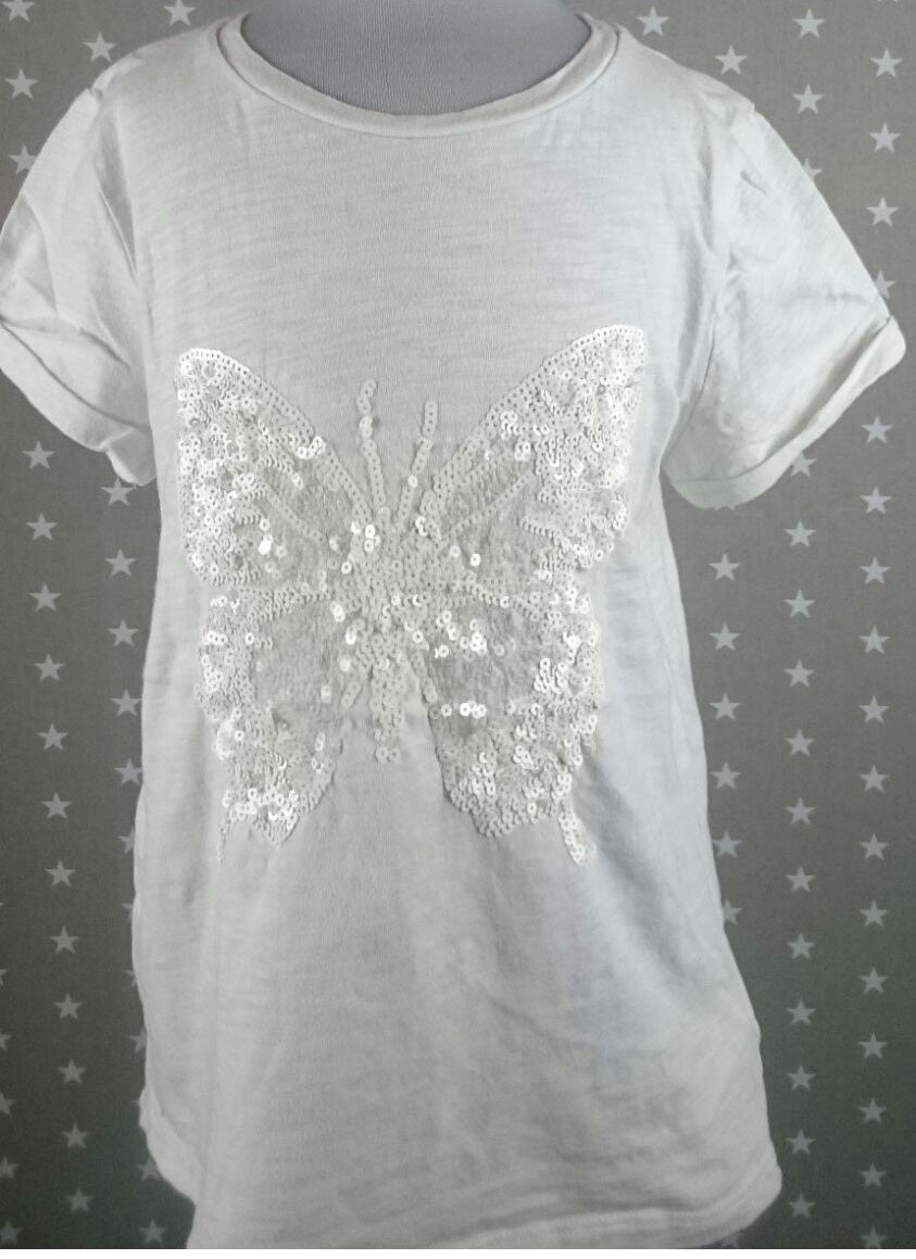 H&M: weißes Shirt mit Schmetterling Gr. 134/140