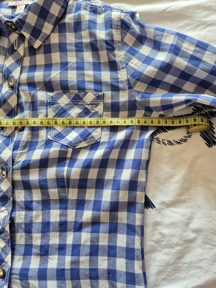 Esprit: weiß-blau karierte Bluse / Hemd Gr. 152 /158