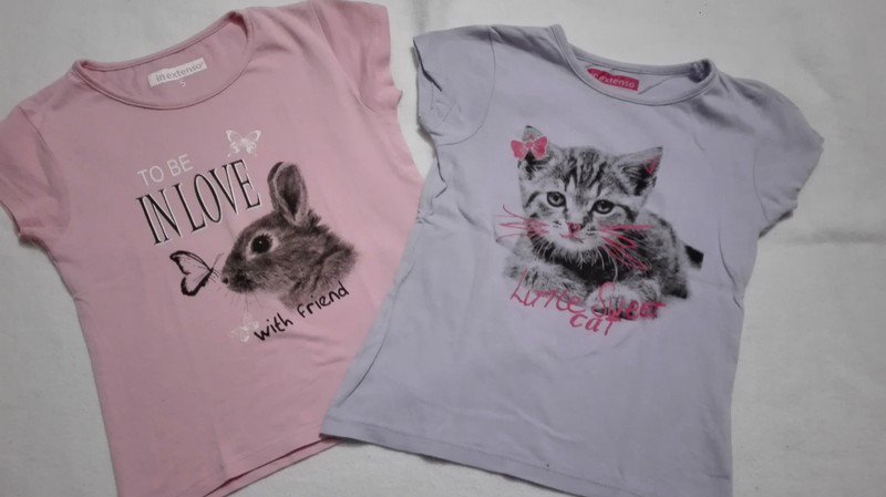 Doppelpack Tiershirts - Kaninchen und Kätzchen Gr. 98/104