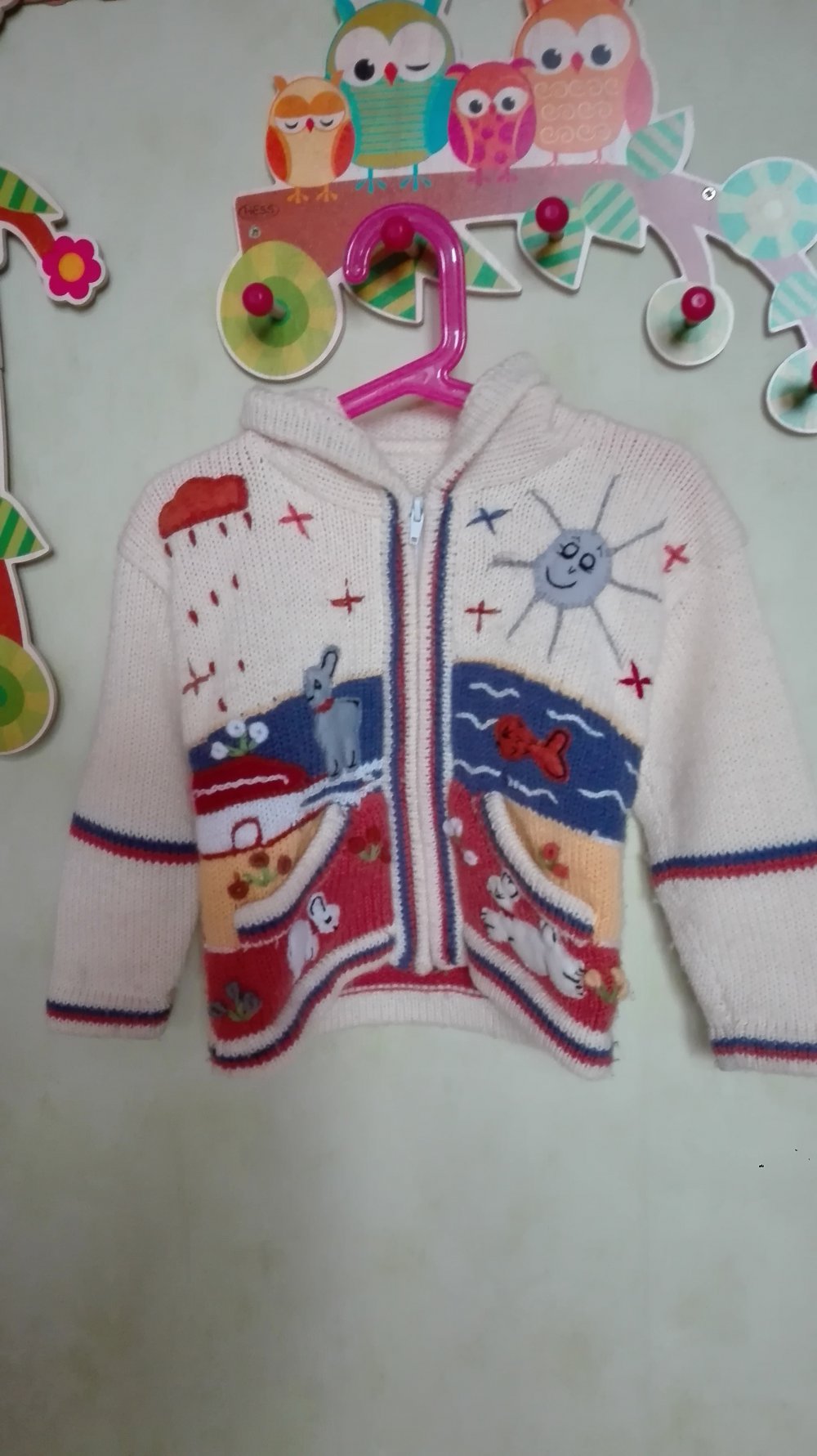 wunderschöne Strickjacke mit Naturmotiven ca. Gr. 98