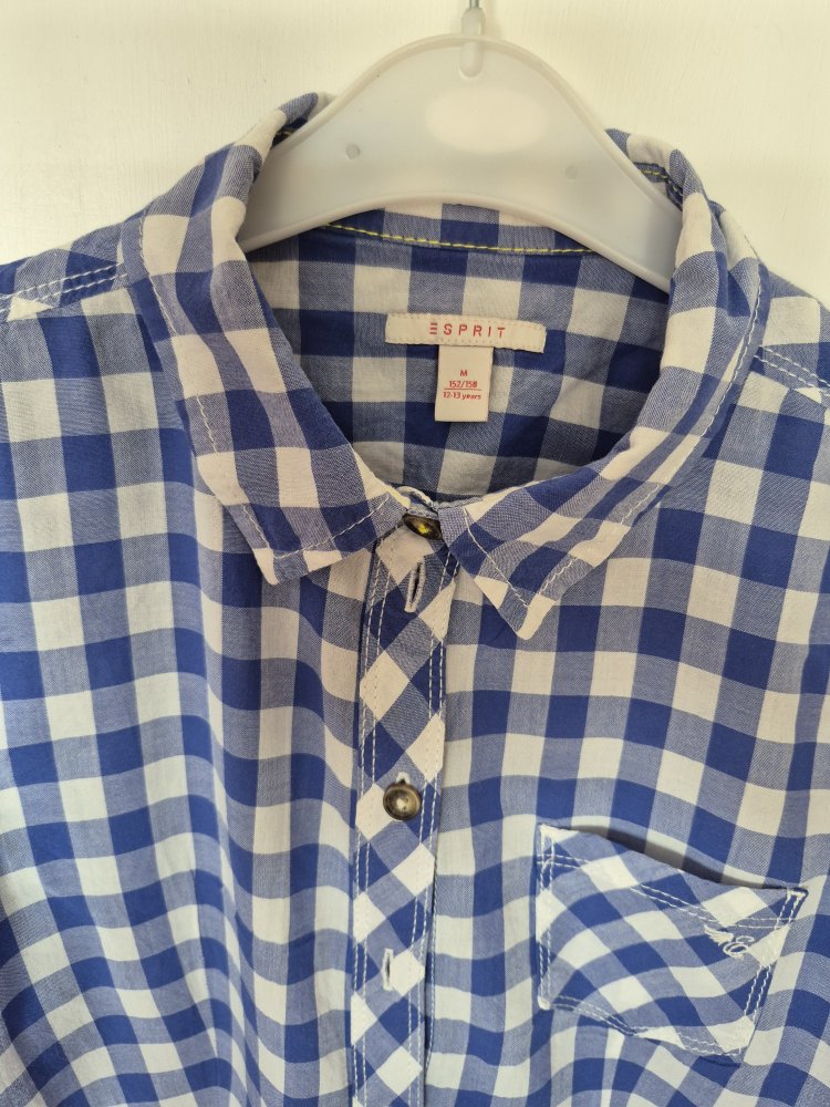 Esprit: weiß-blau karierte Bluse / Hemd Gr. 152 /158