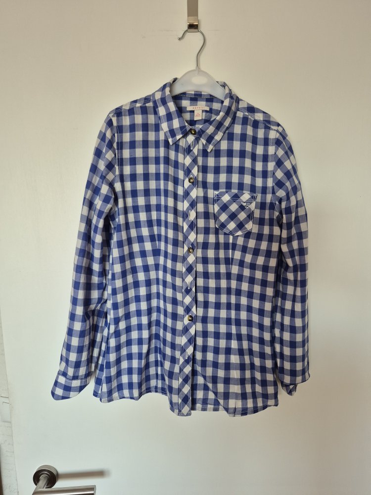 Esprit: weiß-blau karierte Bluse / Hemd Gr. 152 /158