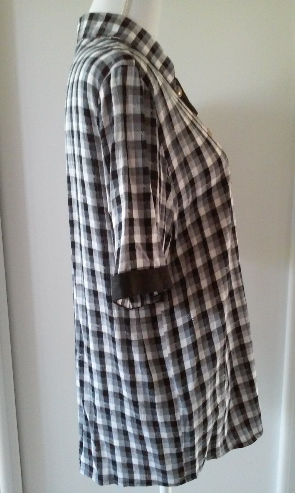 Bluse Western -Cowboy -Stil hochwertig,kurzärmlig schwarz/weiß kariert Landhausstil (Oktoberfest)