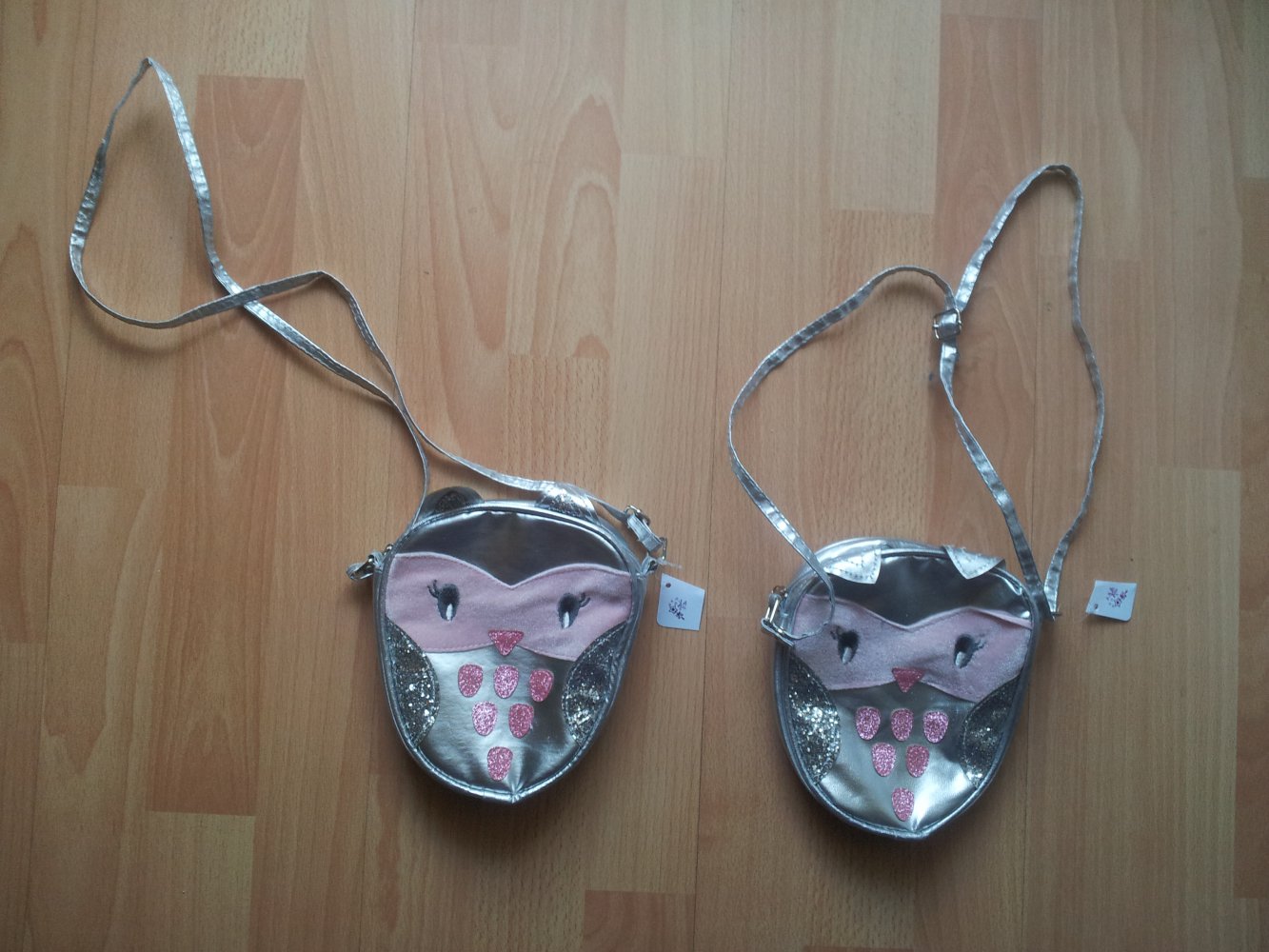2x Handtaschen Eule silber rosa pink NEU Zwillinge