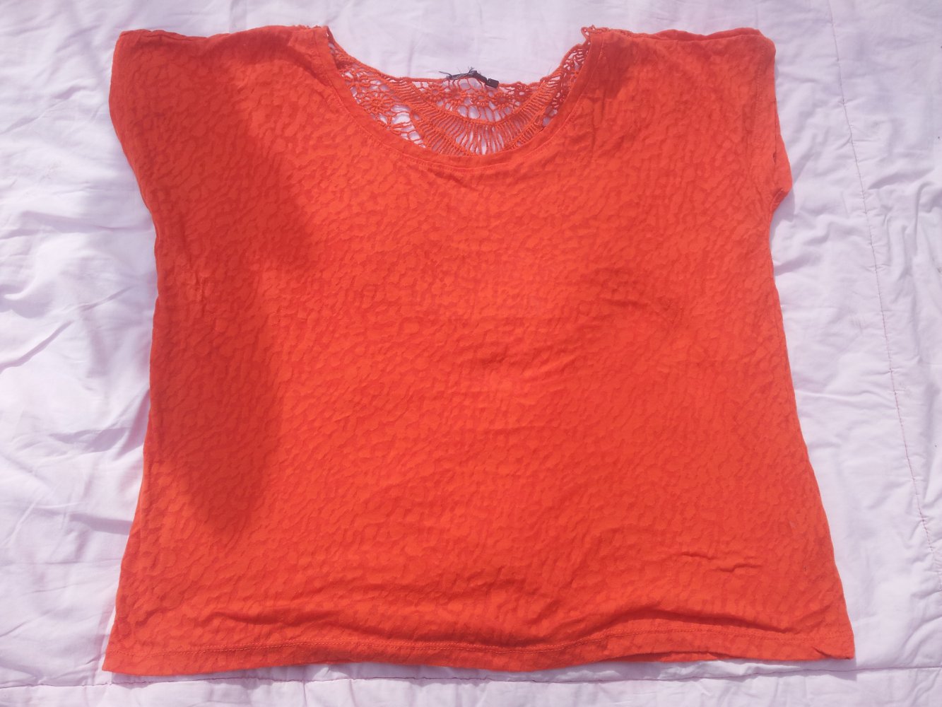 Shirt Spitze orange koralle Gr. 40 durchsichtig 
