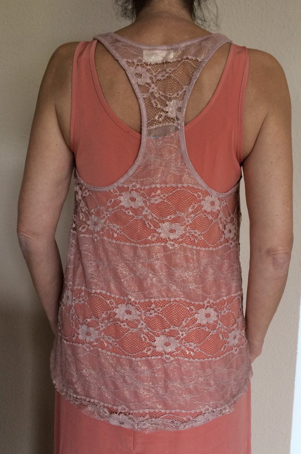 Transparente Crystal K Tunika Spitzen Tank Top Gr. S/M Apricot Glitzernd aus USA