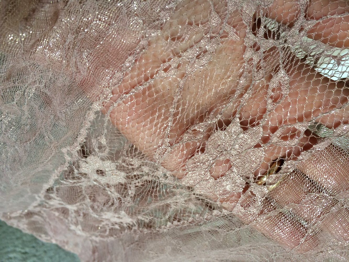 Transparente Crystal K Tunika Spitzen Tank Top Gr. S/M Apricot Glitzernd aus USA