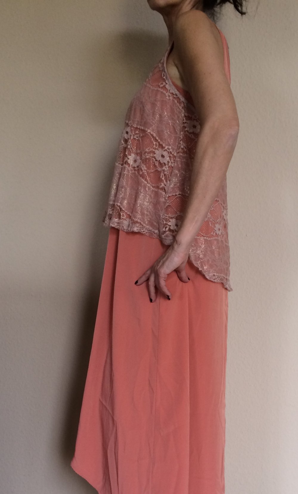 Transparente Crystal K Tunika Spitzen Tank Top Gr. S/M Apricot Glitzernd aus USA