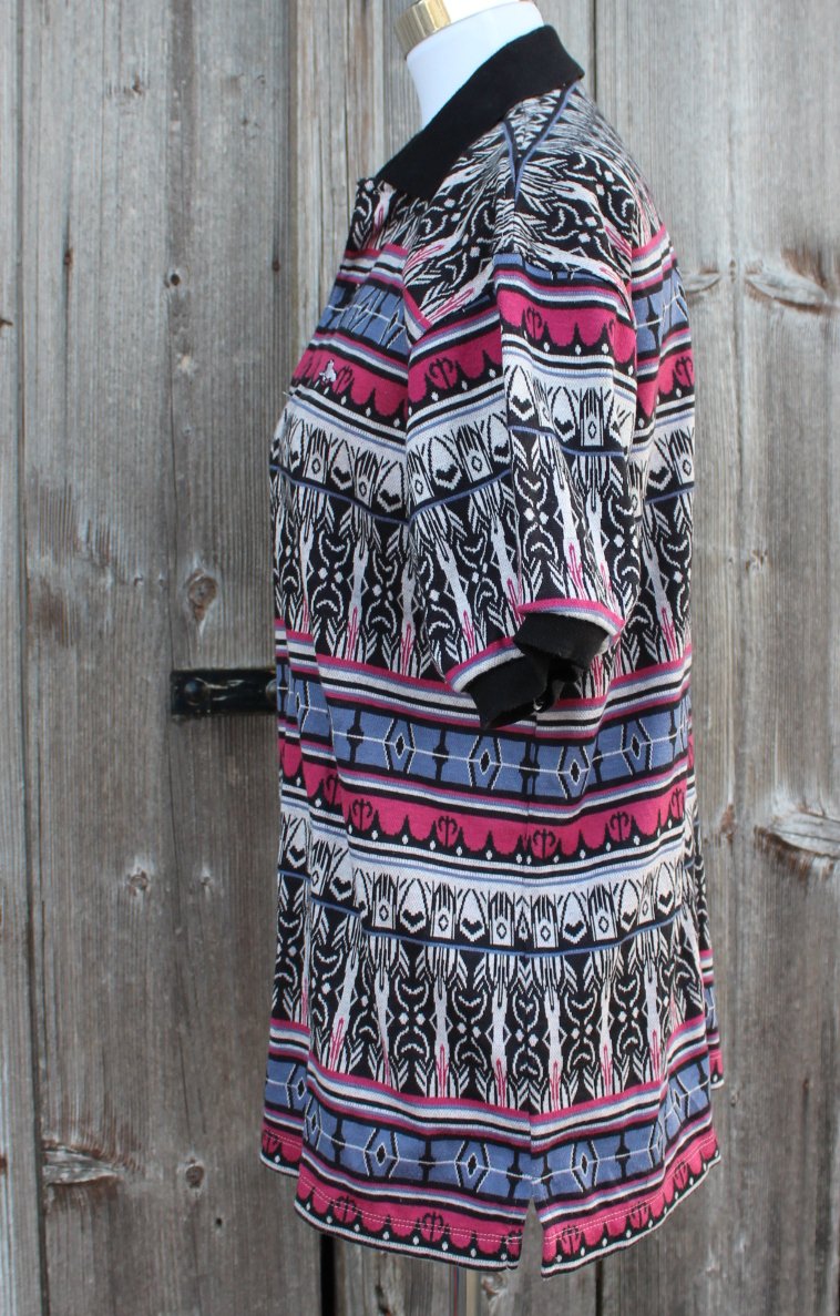 creme schwarz blau rötliches Vintage Poloshirt, T-Shirt, Walrus, ca. Größe 42-44