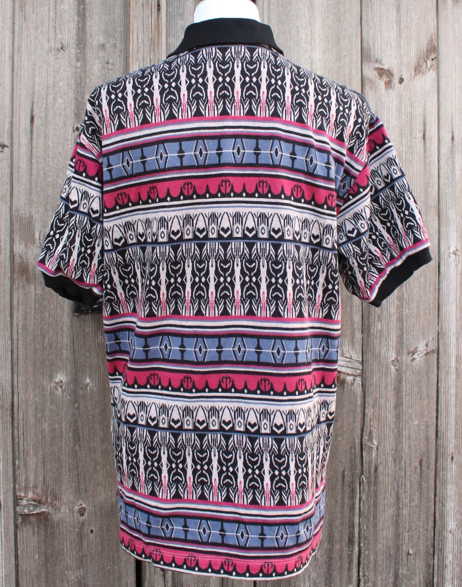 creme schwarz blau rötliches Vintage Poloshirt, T-Shirt, Walrus, ca. Größe 42-44