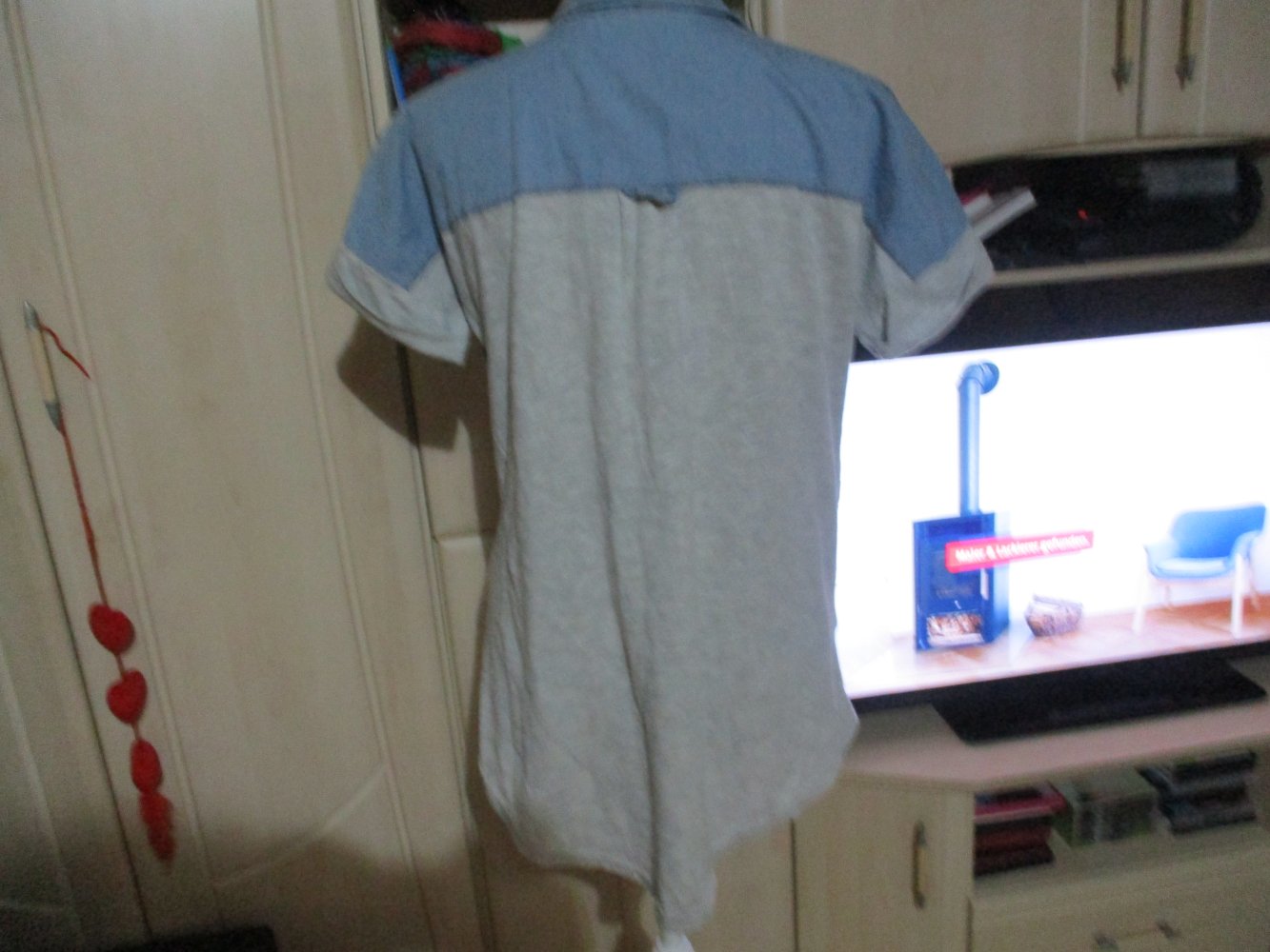 sportliche bluse/hemd,jeans und shirtstoff,gr 46,blau/grau