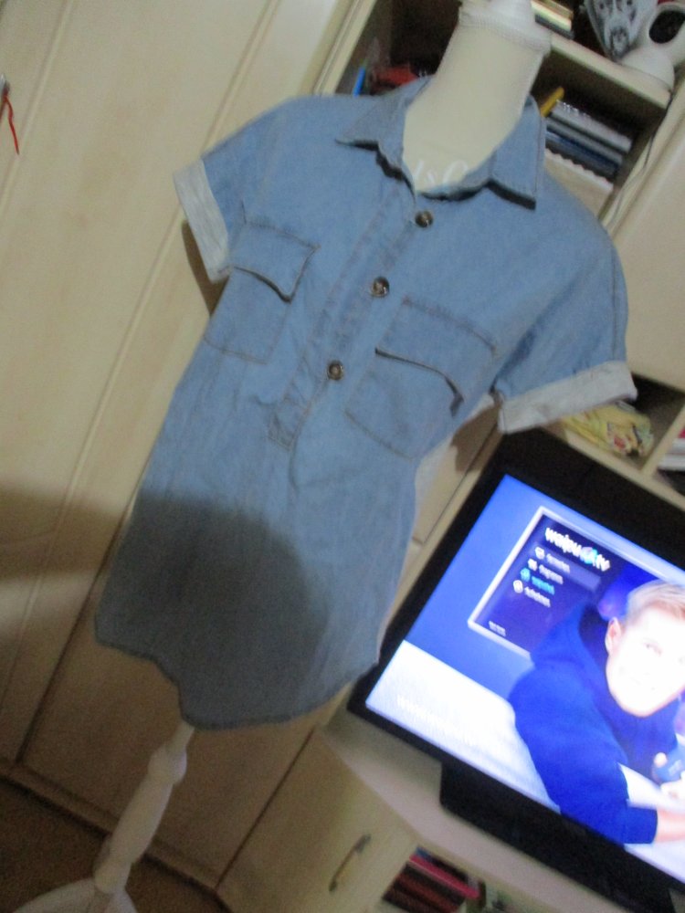 sportliche bluse/hemd,jeans und shirtstoff,gr 46,blau/grau