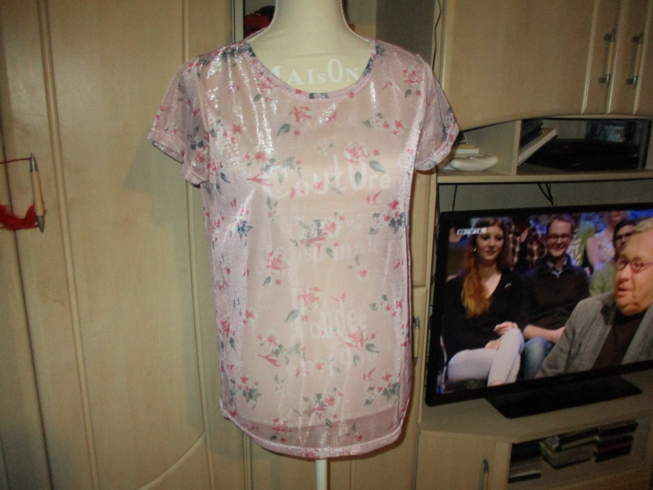 neu, t-shirt, glitzer, rose, blümchen. janina. grösse 38