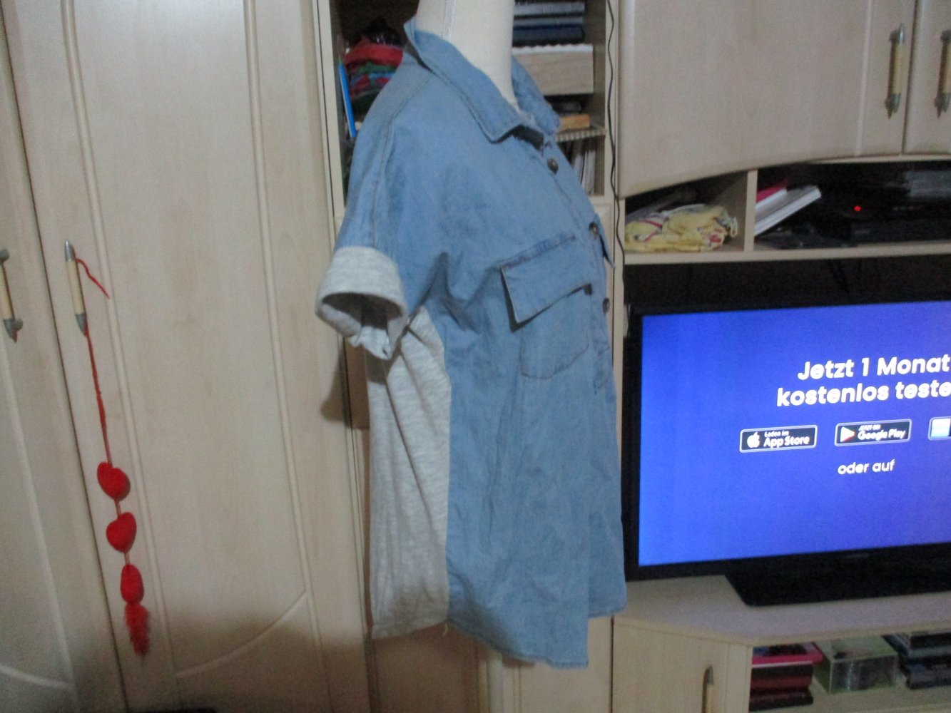 sportliche bluse/hemd,jeans und shirtstoff,gr 46,blau/grau