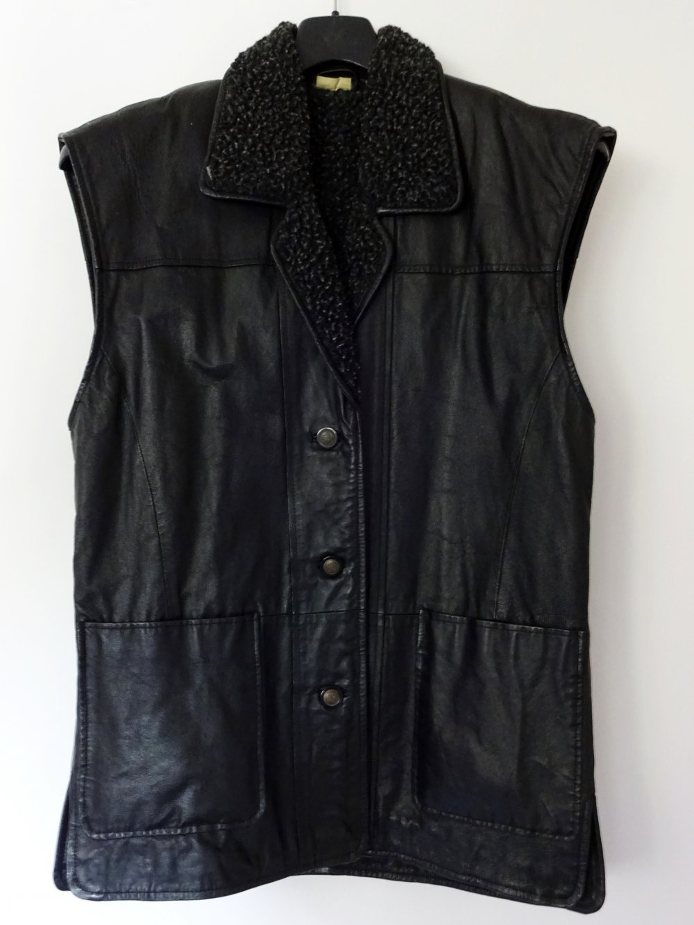 Schwarze Vintage Lederweste mit Teddyfell 90er Biker Bikerweste Gr. M Gr. 40 Gr. 42 Gr. 40/42