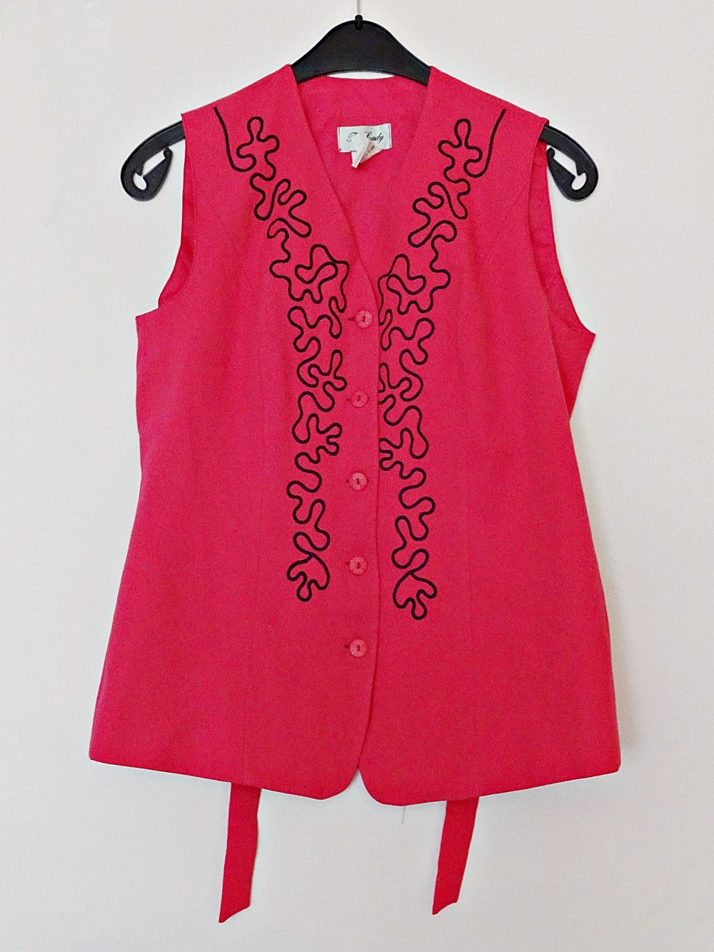 Pinke Vintage Weste mit schwarzen Ziernähten Gr. 40 Gr. M