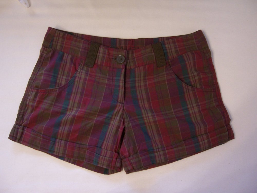 AMISU Shorts Gr 38 S/M kariert Karo braun lila türkis Hotpants kurze Hose Sommer