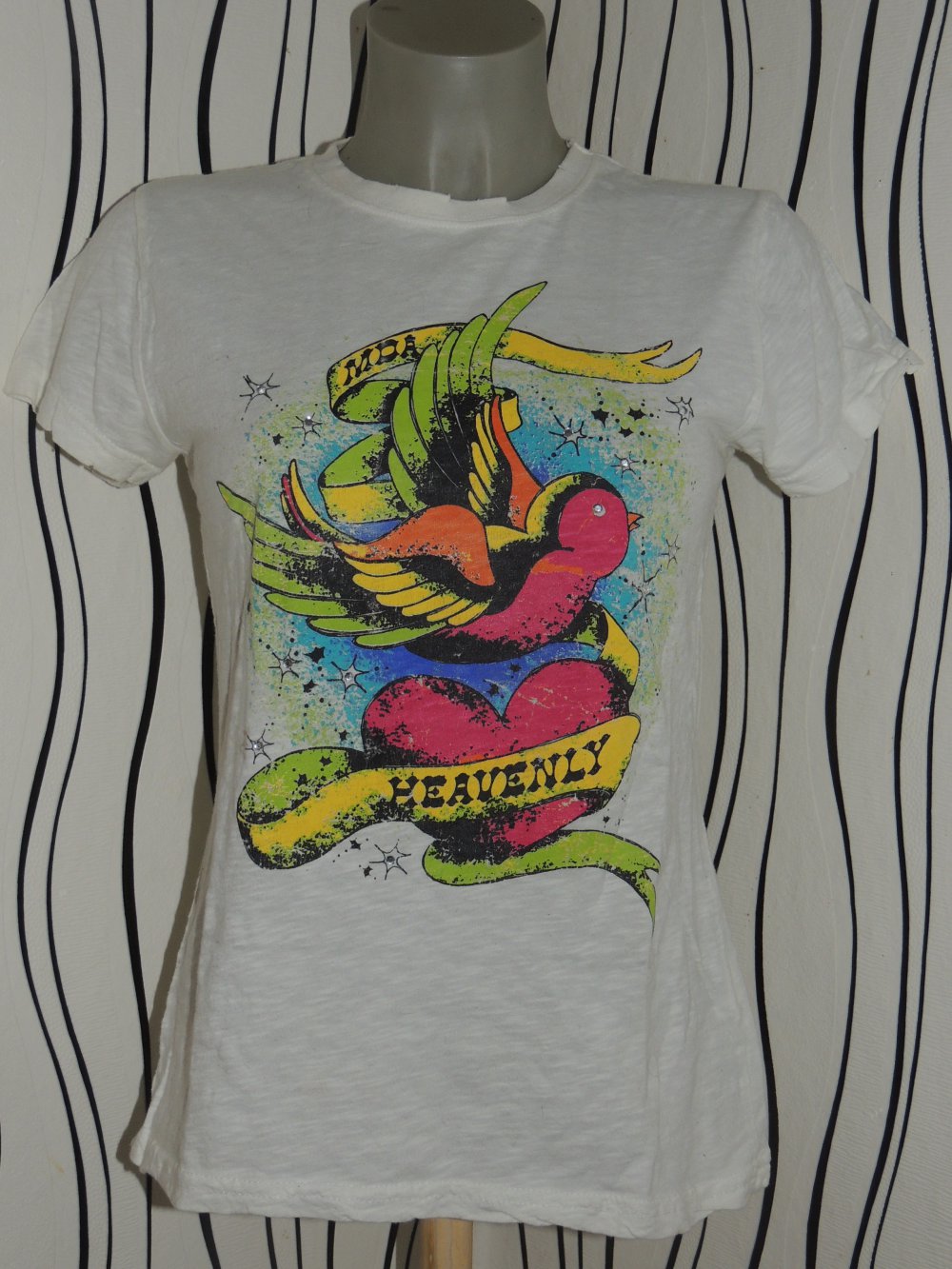 NEU 50er 60er Tattoo Shirt Rockabilly Gr 38 UK 10 Glaube Liebe Hoffnung  Schwalbe