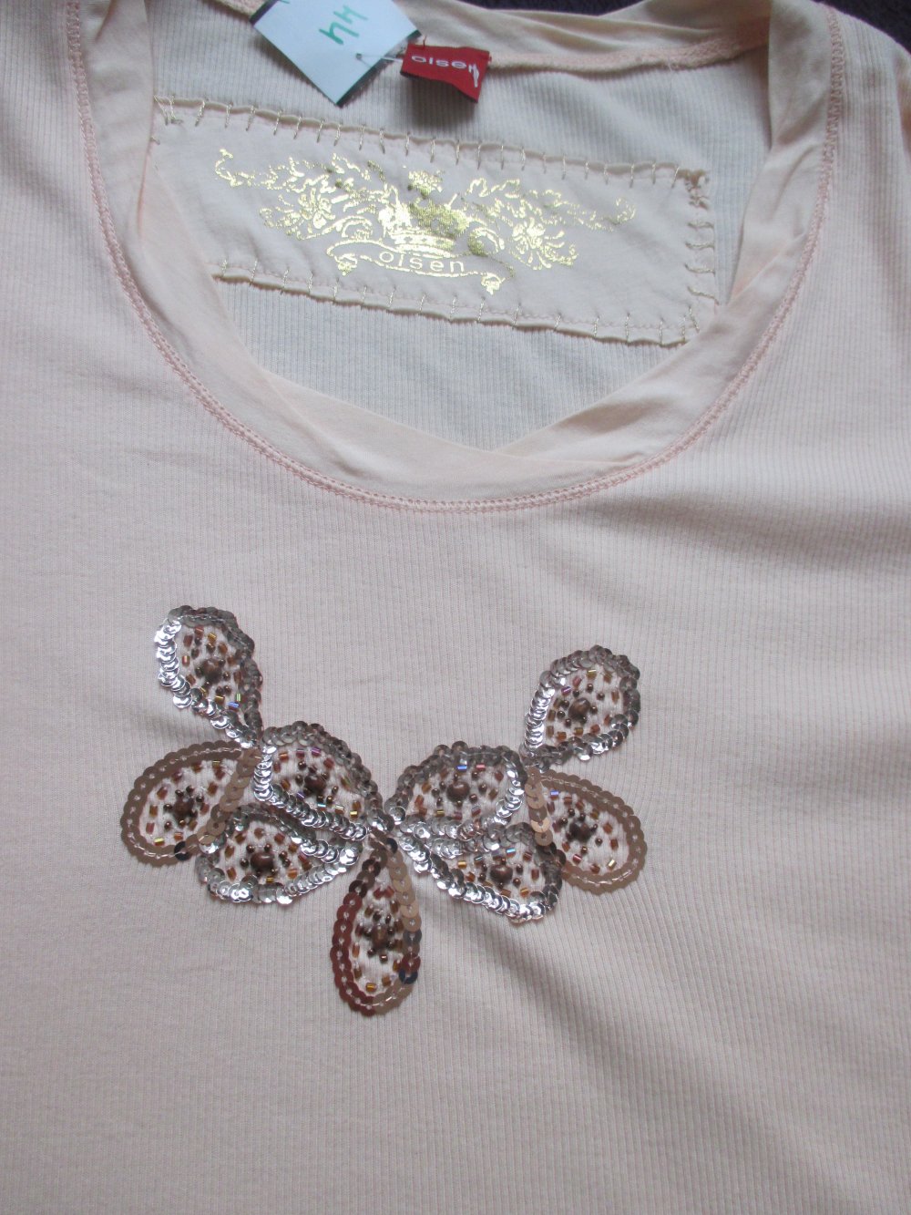  NEU mit ETIKETT * Edel * Glitzer * Pailletten-Stickerei * Dreiviertelarm * Bodycon * Ripp * T- Shirt 