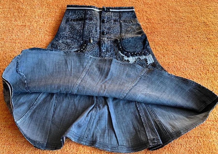 Damen Rock Gothic Jeansrock Gr.34 Schwarz/Grau ROSA & ROSE