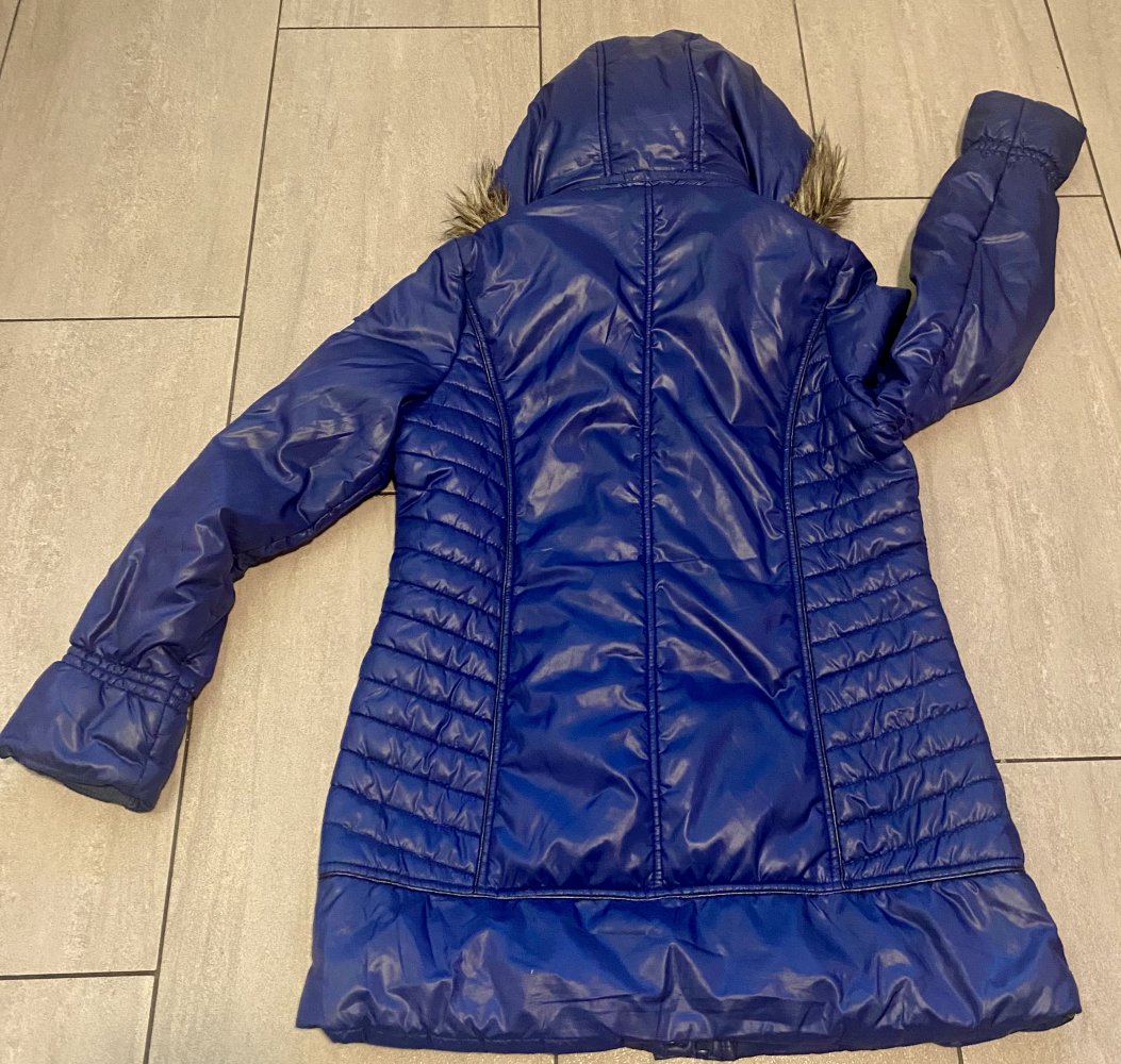 Damen Jacke Winter Steppmantel Gr.38 in Blau von Pfeffinger abnehmbare Kapuze mit Fellbesatz