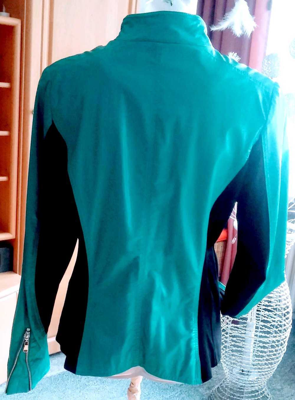 Damen Jacke Bikerjacke im Leder-Look Gr.40 Türkis/Schwarz edel & hochwertig NW 