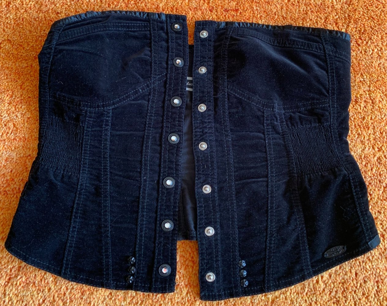 Damen Korsage Glitzerknöpfe & Satinband Gr.S in Schwarz von Selection For You 