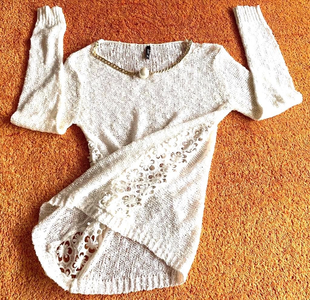 Damen Pullover Strick Pullover mit Spitze Gr.S Creme Forever NW 