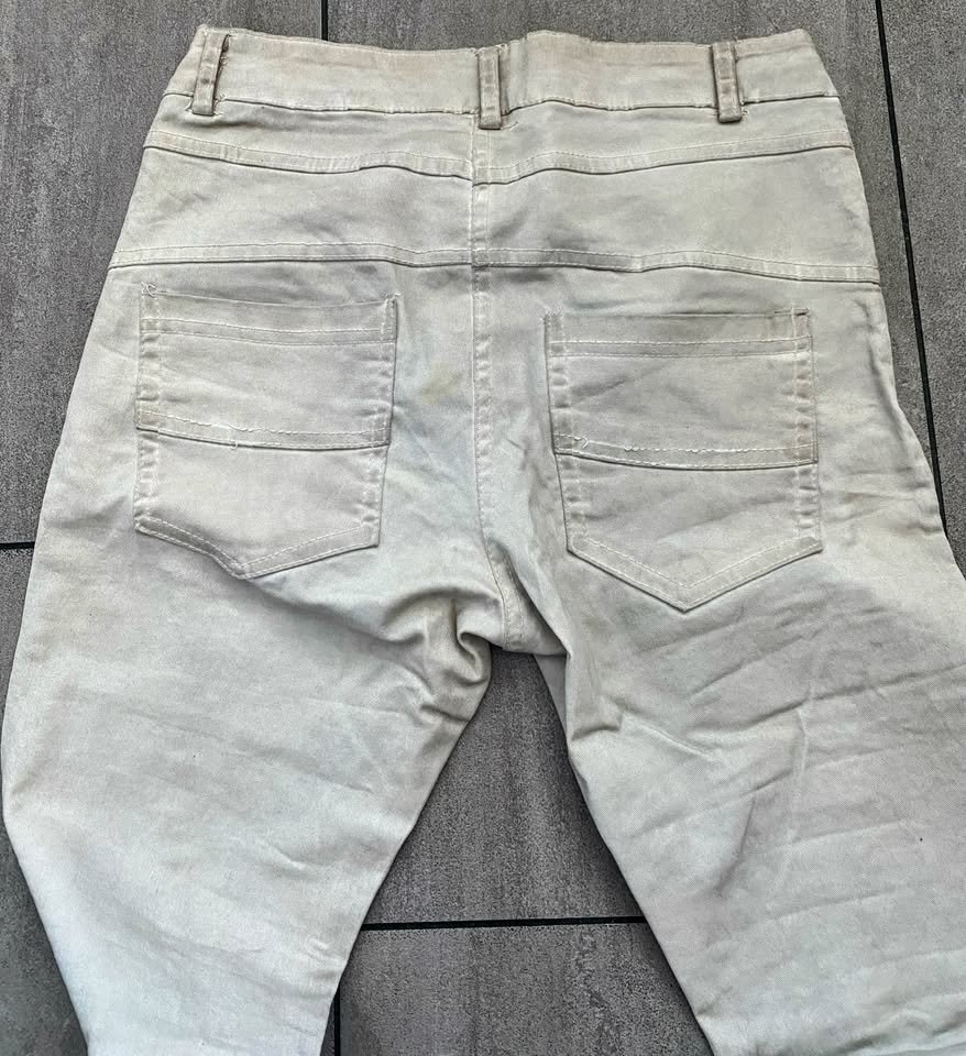 Damen Hose Stretch-Jeans Gr.S Beige in verwaschener Optik 