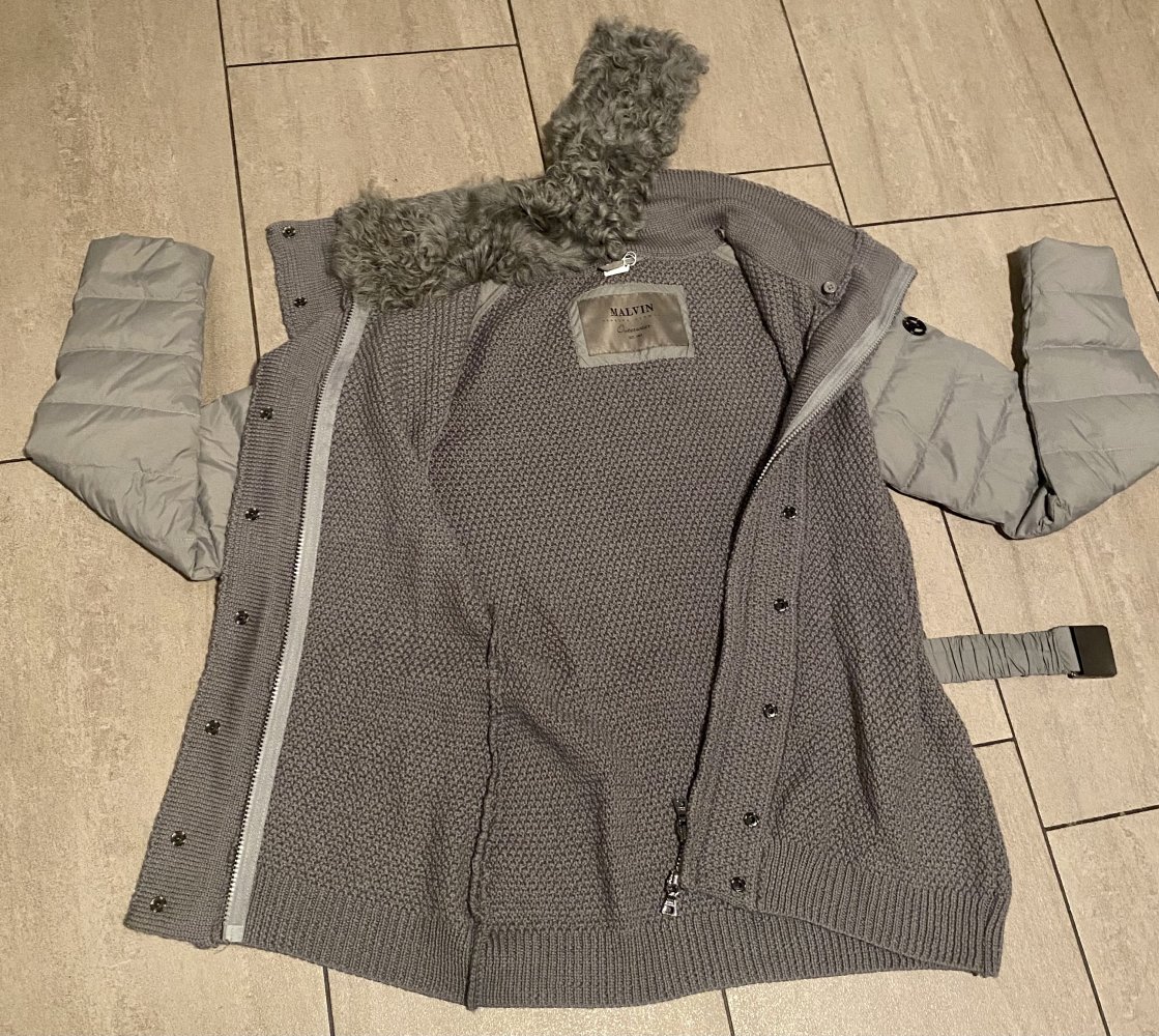 NEU Damen Jacke Strick Steppjacke mit Fellkragen Gr.S in Grau von MALVIN