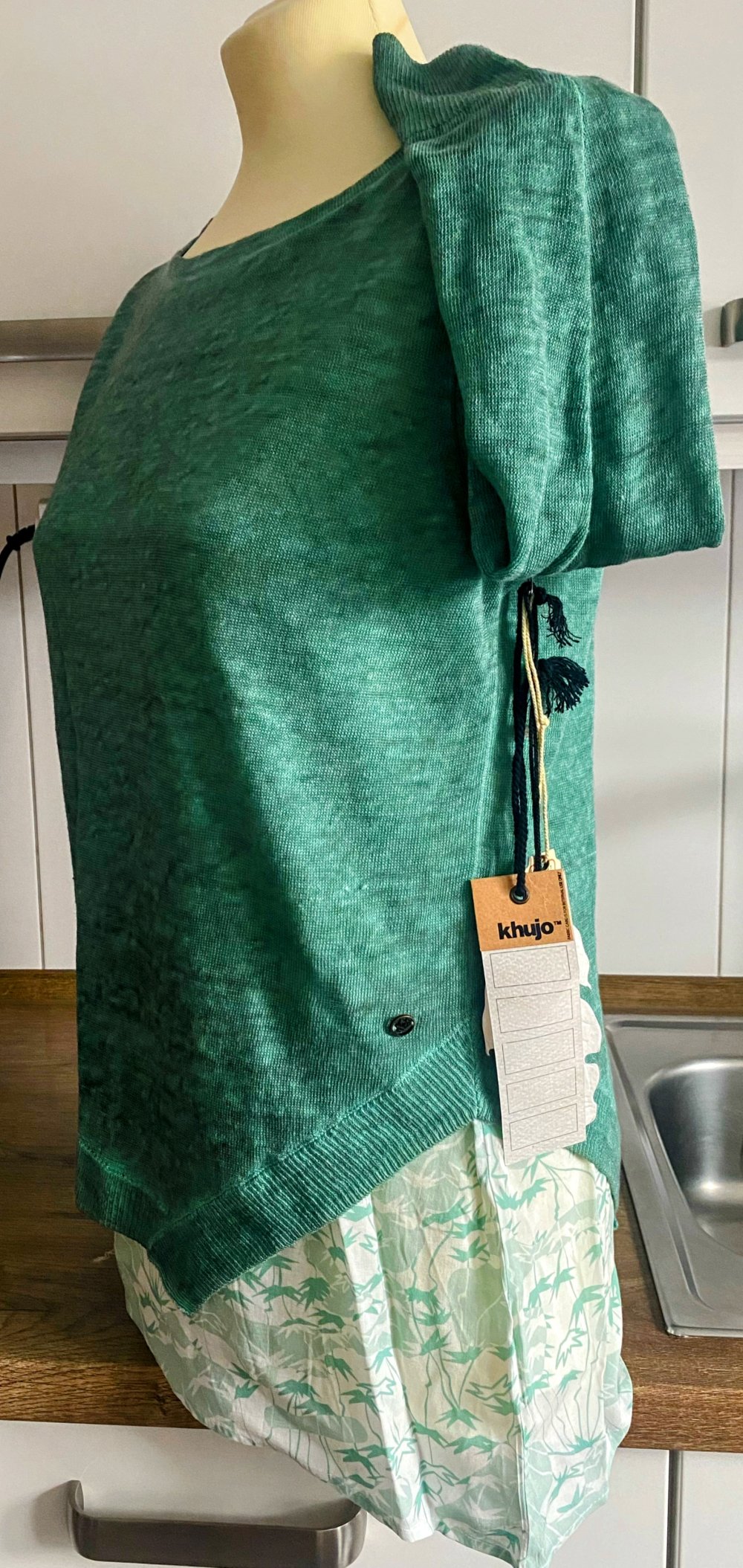 NEU Pullover Damen Leinen Lagenlook 2 in 1 Gr.S in Grün/Creme von Khujo 